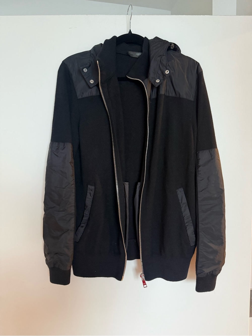 Prada Men's Black Mixed-Material Zip Hoodie Jacket Size 54